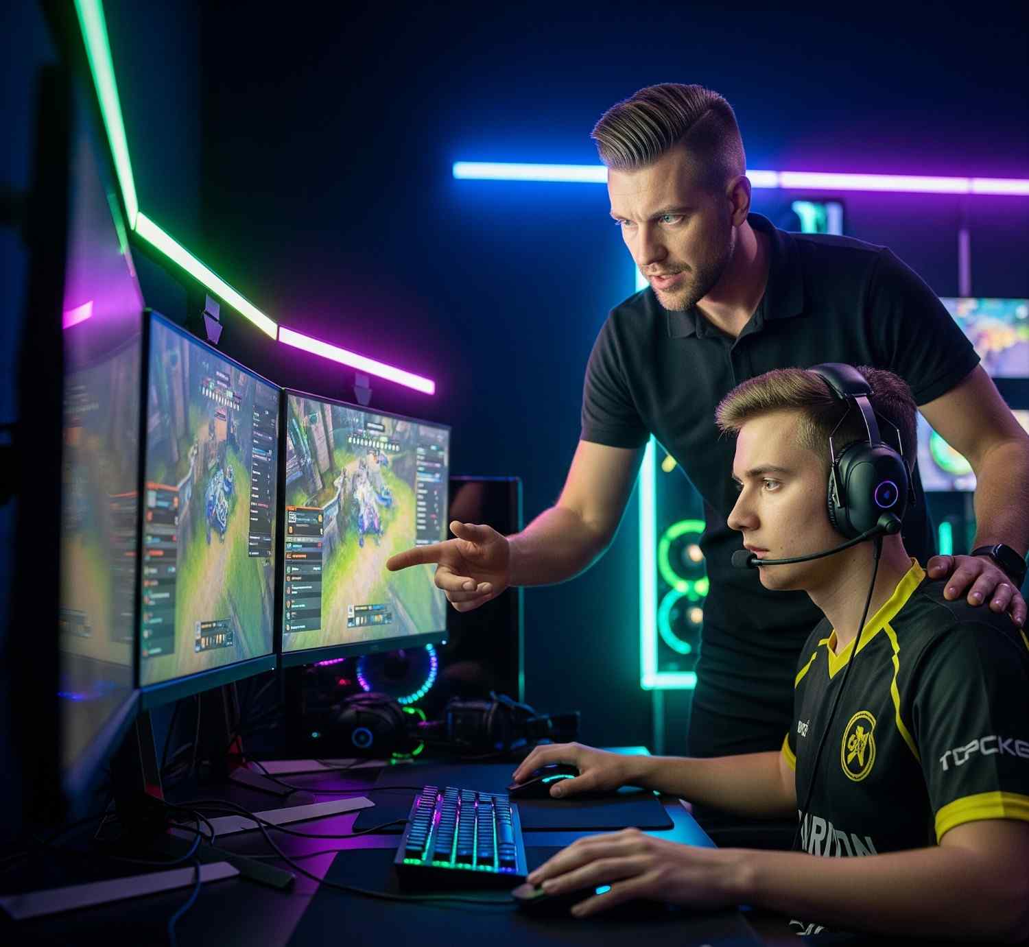 Esports coach working with a player